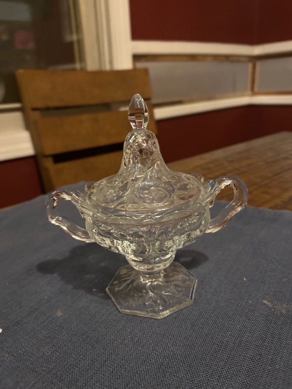 Vintage Glass Sugar Bowl with Lid and Handles   Vintage  McKee Glass Rock Crysta